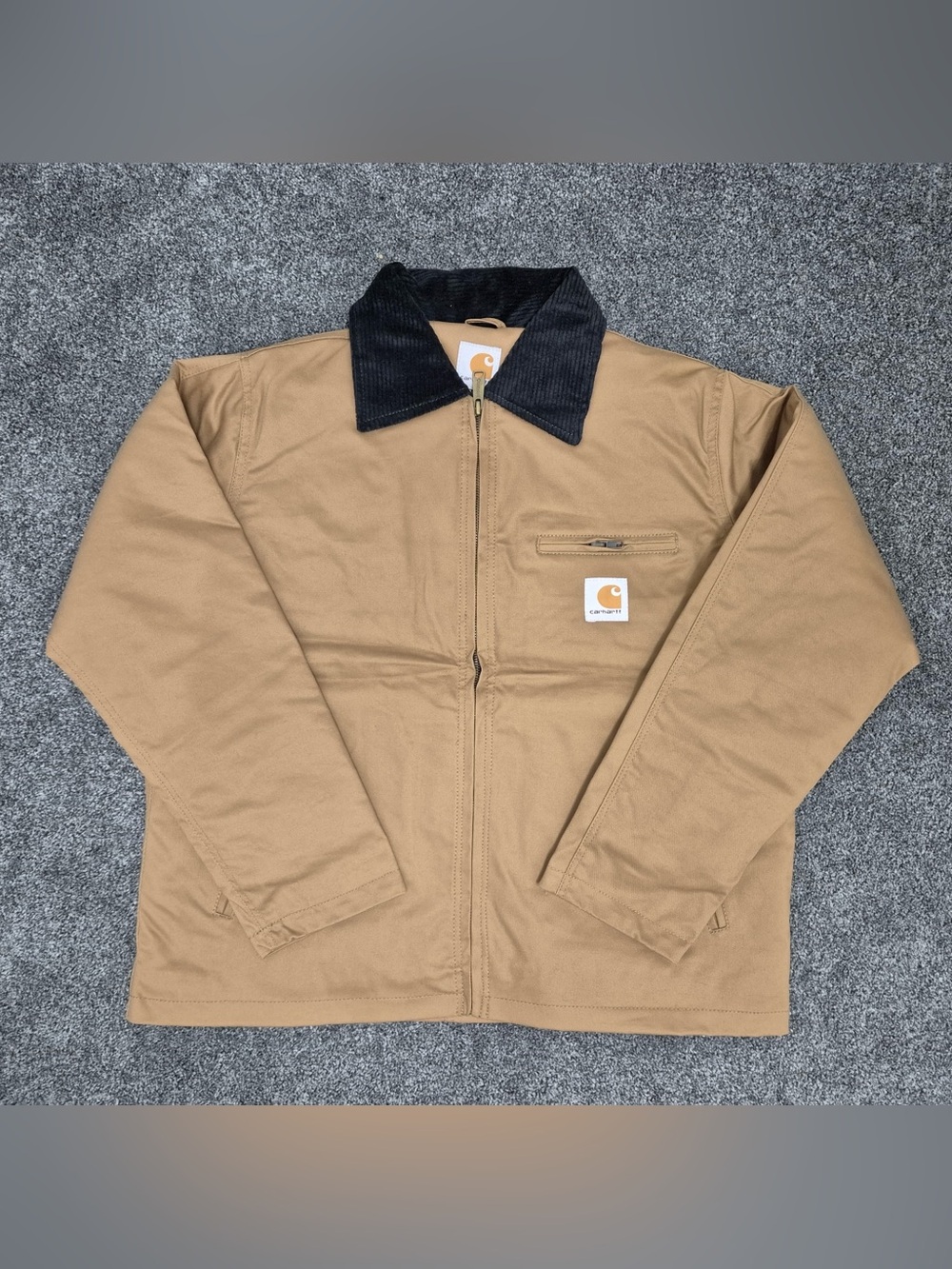 Reworked Carhartt Men’s Tan Duck Active Jacket with Black Corduroy Collar